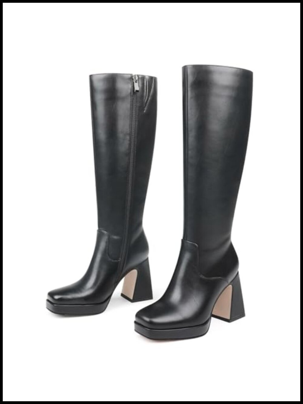 Womens Knee High Boots Pointed Toe Chunky Block Heel Gogo Faux Leather